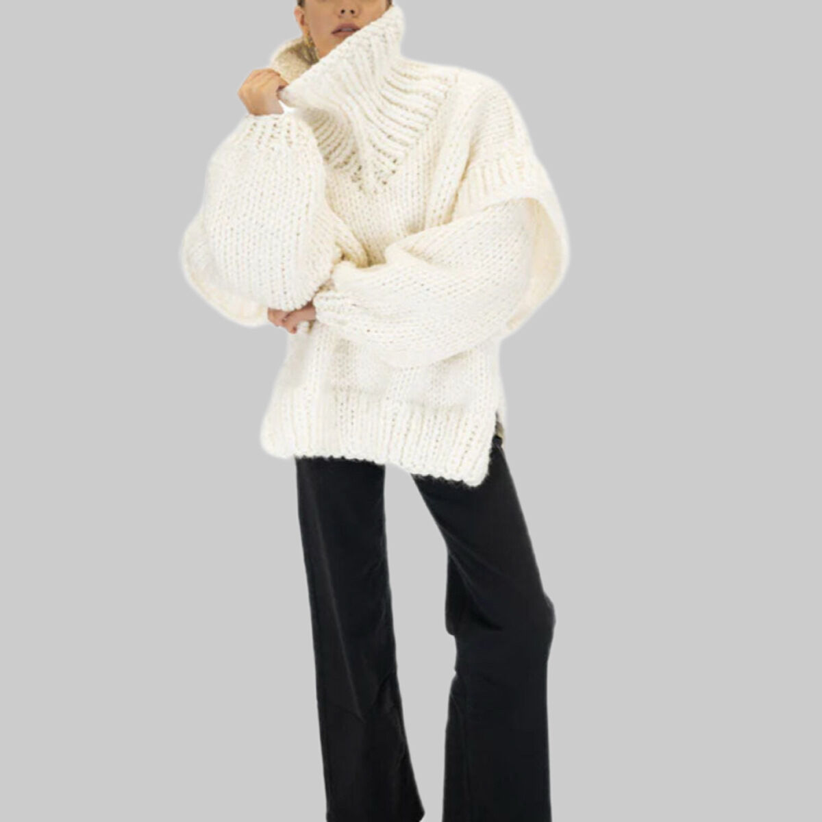 Casual Solid Color Turtleneck Loose Fit Acrylic Knitted Jumper