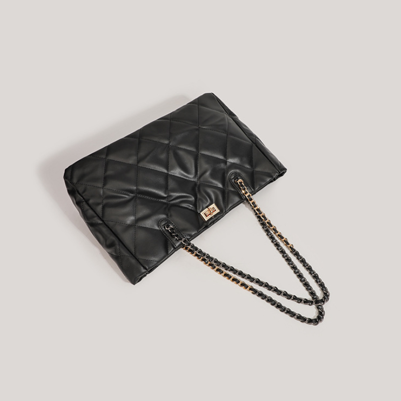 Casual Stijl, Gewatteerde Stiksels, Metalen Details, Effen Kleur, Pu-Ketting, Vierkante Draagtas Voor Dames h5 Afbeelding2