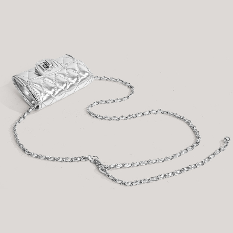 Casual Stijl, Gewatteerde Stiksels, Metalen Details, Effen Kleur, Pu-Ketting, Vierkante Crossbodytas Voor Dames h5 Afbeelding5