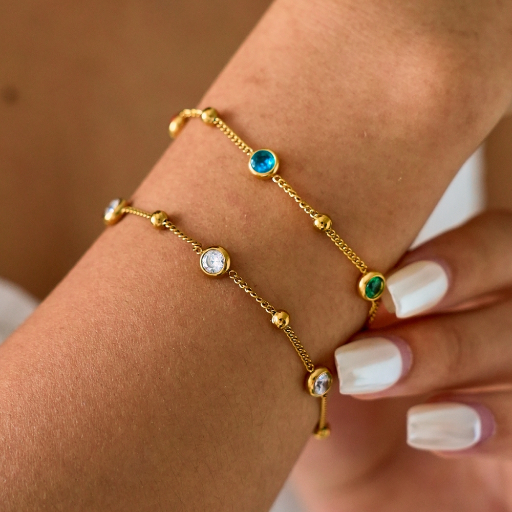 Simple Series Daily Irregular Shape Circle Stainless Steel Waterproof   Gold Color  Zircon Women's Chain Bracelets Picture3