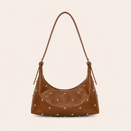 Borsa a tracolla quadrata da donna in PU di alta qualità, stile streetwear, con borchie in metallo e rivetti in tinta unita. 2