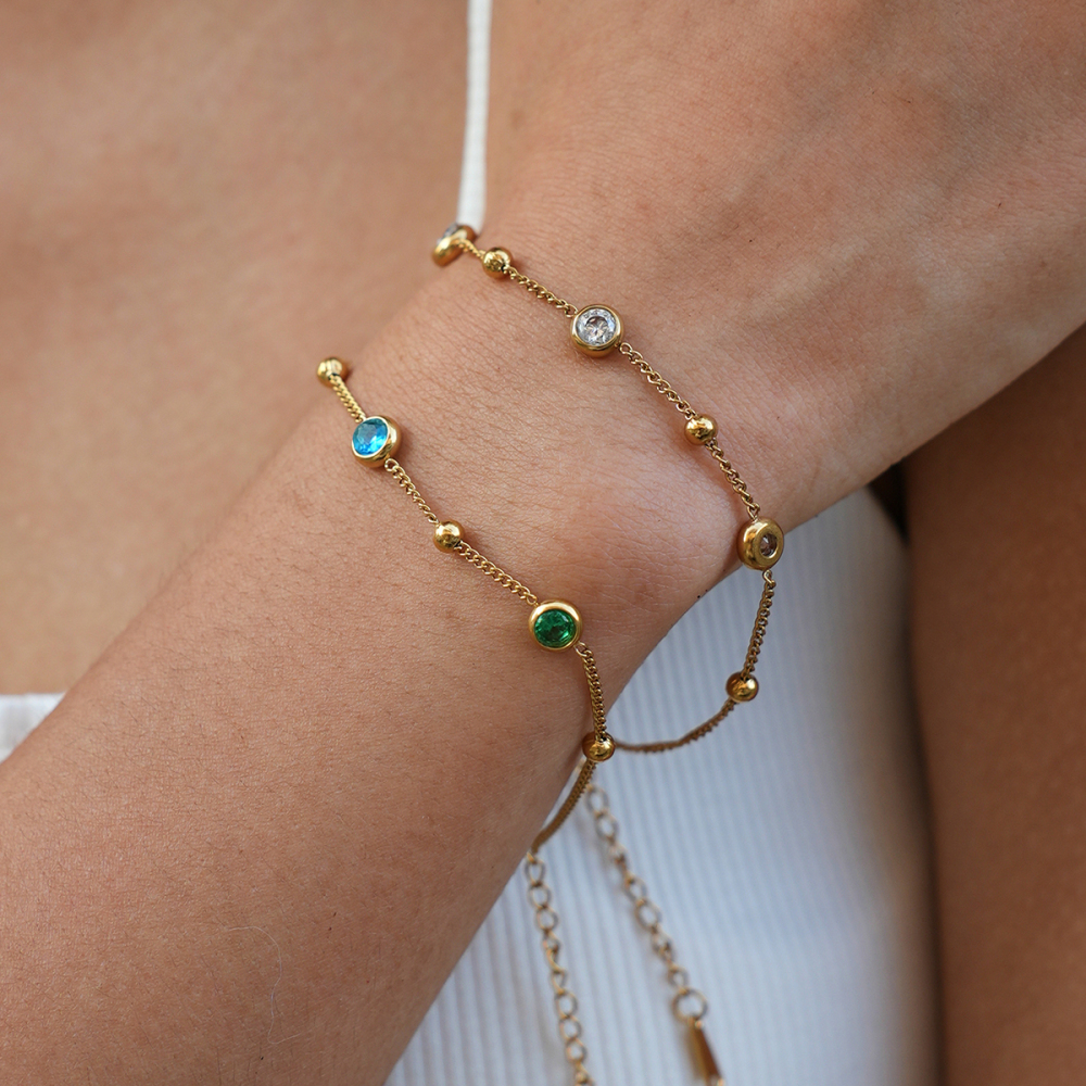 Simple Series Daily Irregular Shape Circle Stainless Steel Waterproof   Gold Color  Zircon Women's Chain Bracelets Picture6