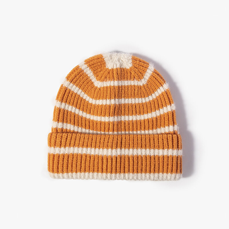 Stripe Mixed Color Wool Polyester Blend Women's Beanie
