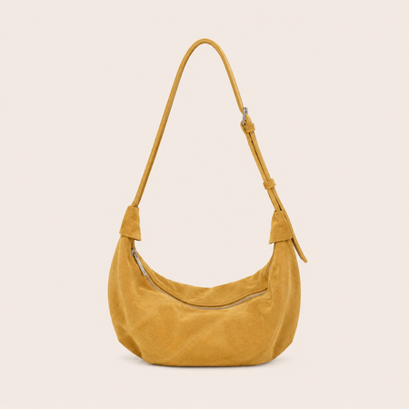 Borsa a tracolla da donna in pelle scamosciata con patchwork a tinta unita, stile minimalista.
