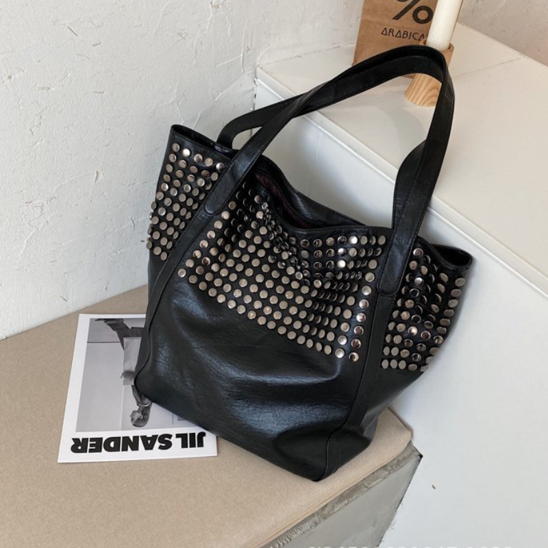 Borsa A Tracolla Quadrata Da Donna In Pu Di Alta Qualità, Stile Casual, Con Dettagli In Metallo, Borchie E Rivetti In Tinta Unita. Immagine5