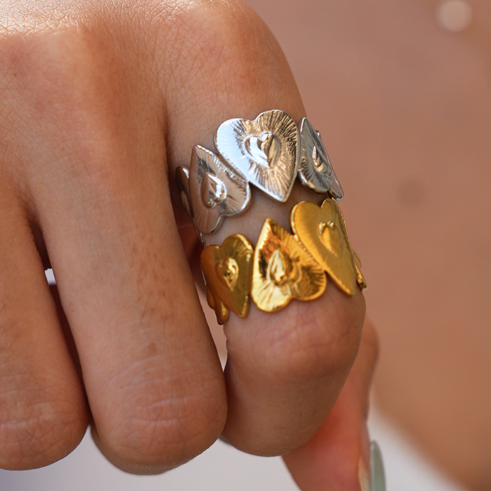 Simple Series Daily Heart Stainless Steel Waterproof   Gold Color  Statement Rings Picture5