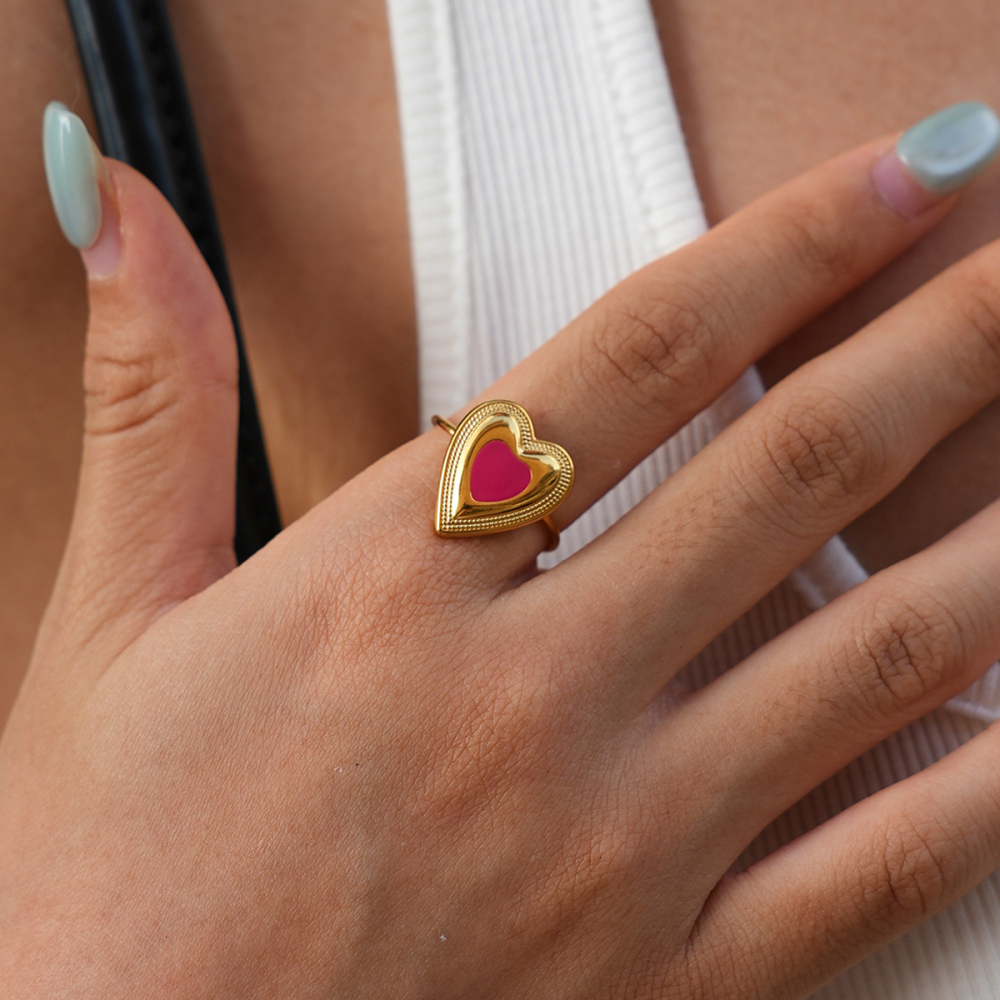 Simple Series Daily Heart Stainless Steel Waterproof   Gold Color  Statement Rings Picture2
