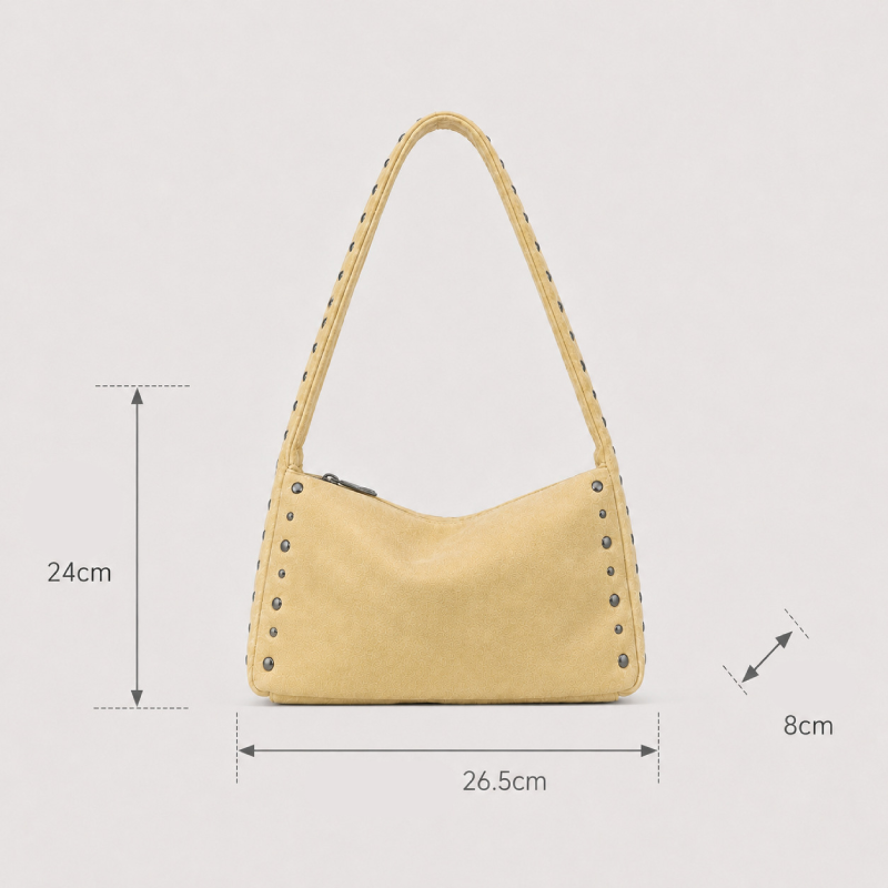 Casual Stijl, Metalen Details, Studs, Effen Kleur, Suède, Vierkante Schoudertas Voor Dames h5 Afbeelding4
