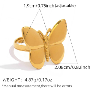 Simple Series Daily Butterfly Stainless Steel Waterproof   Gold Color  Statement Rings h5 