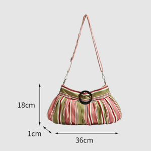 Borsa A Tracolla Da Donna In Poliestere Con Stampa A Righe Multicolore, Stile Chic Parigino. h5