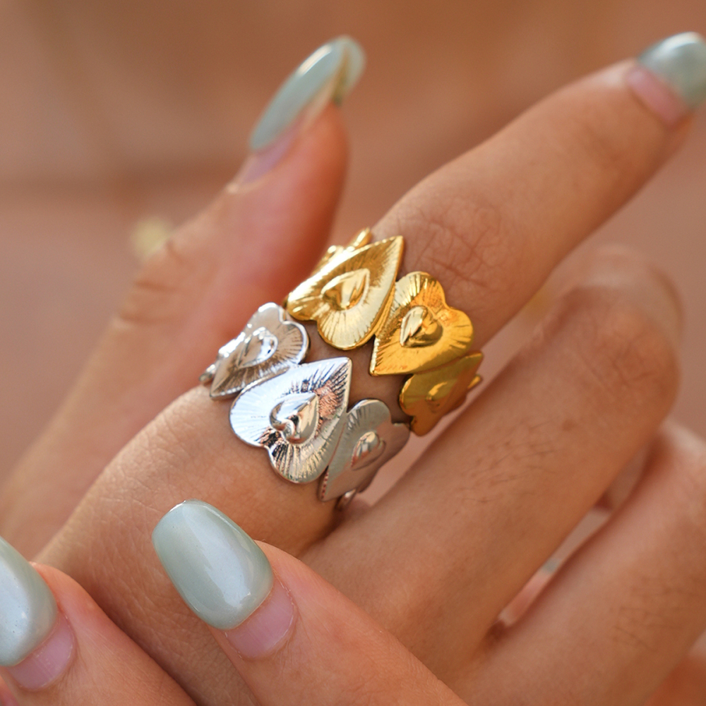 Simple Series Daily Heart Stainless Steel Waterproof   Gold Color  Statement Rings Picture6