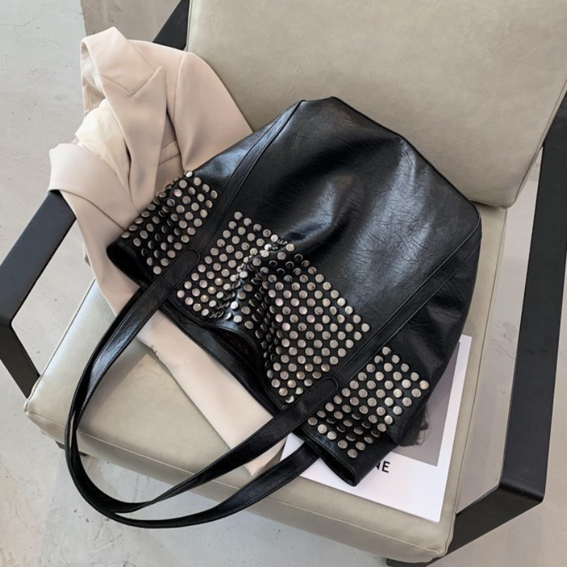 Borsa A Tracolla Quadrata Da Donna In Pu Di Alta Qualità, Stile Casual, Con Dettagli In Metallo, Borchie E Rivetti In Tinta Unita. Immagine6