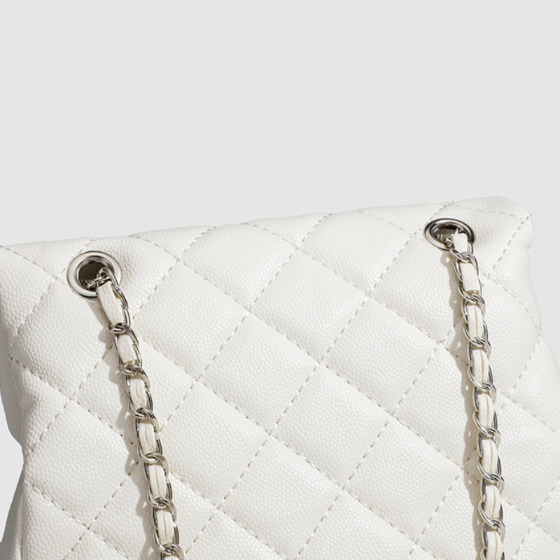 Casual Stijl, Gewatteerde Stiksels, Metalen Details, Effen Kleur, Ketting, Premium Kwaliteit Pu Damesrugzak Afbeelding4