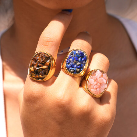 Simple Series Daily Irregular Shape Stainless Steel Waterproof Gold Color Statement Rings