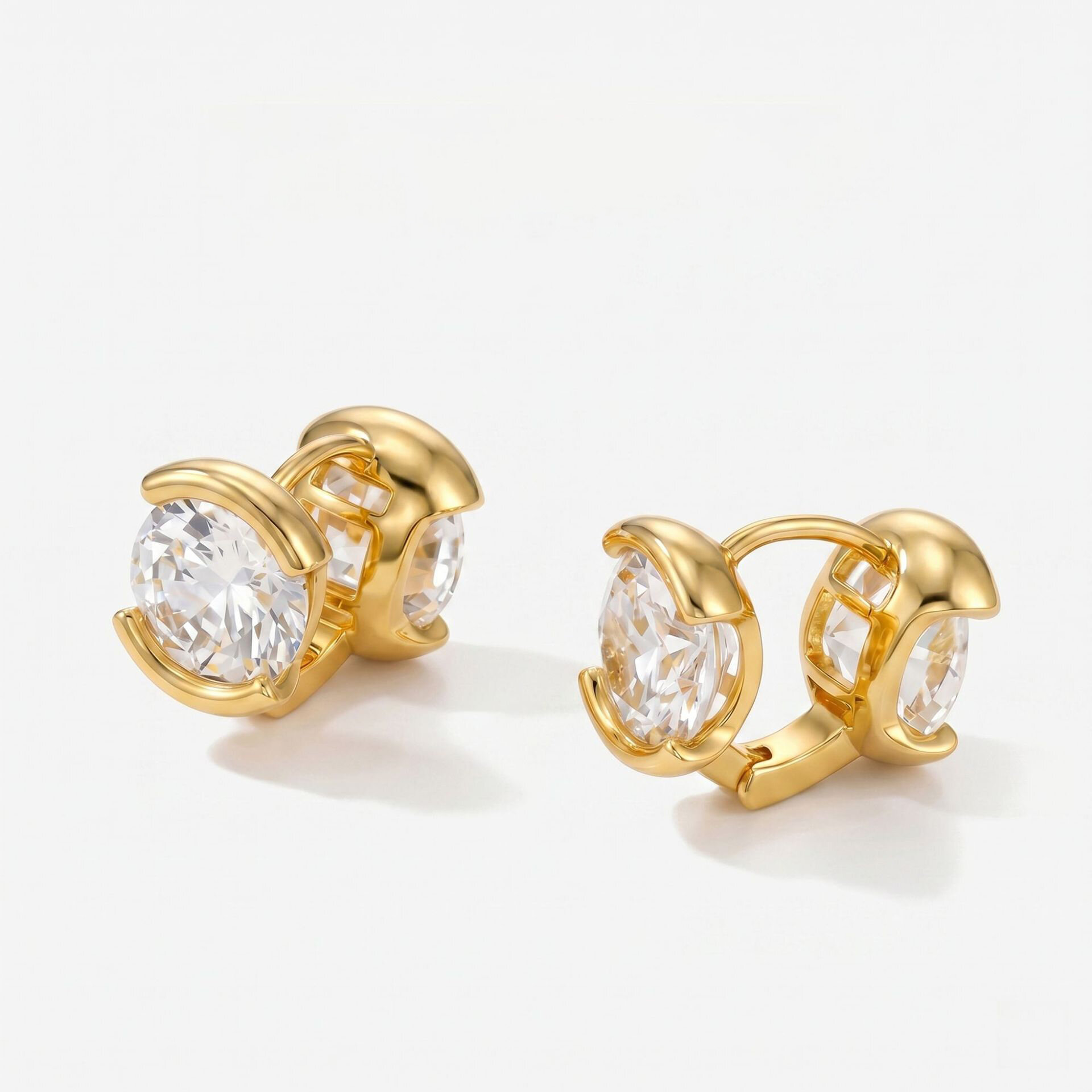 Luxurious Series Elegant Irregular Shape Copper   Gold Color  Zircon Women's Clip-On Earrings