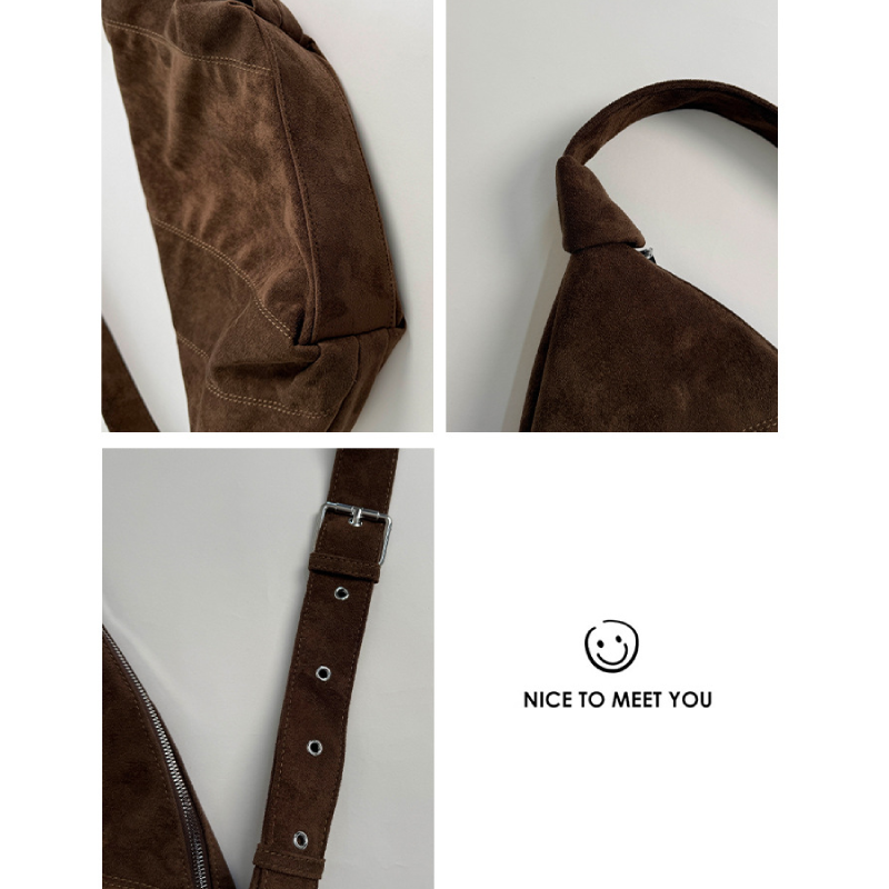 Borsa A Tracolla Da Donna In Pelle Scamosciata Con Patchwork A Tinta Unita, Stile Minimalista. h5Immagine7