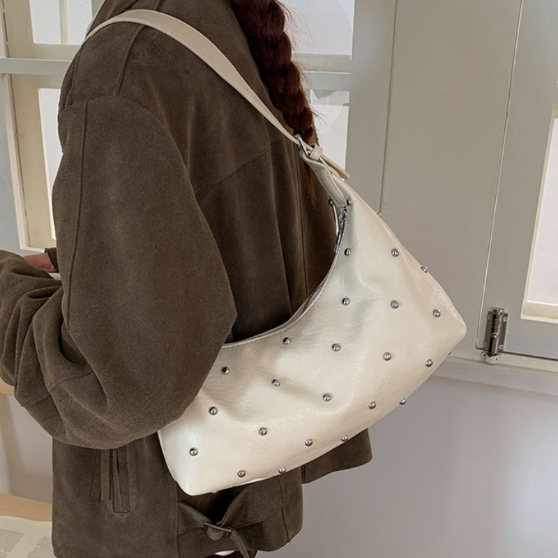 Borsa A Tracolla Quadrata Da Donna In Pu Di Alta Qualità, Stile Streetwear, Con Borchie In Metallo E Rivetti In Tinta Unita. Immagine8