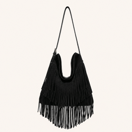 Boho-Stil Quasten-Schultertasche für Damen, einfarbig, aus Wildleder, quadratisch 2
