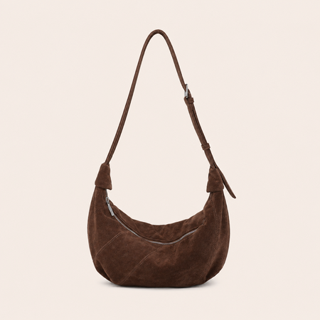 Borsa a tracolla da donna in pelle scamosciata con patchwork a tinta unita, stile minimalista. 2