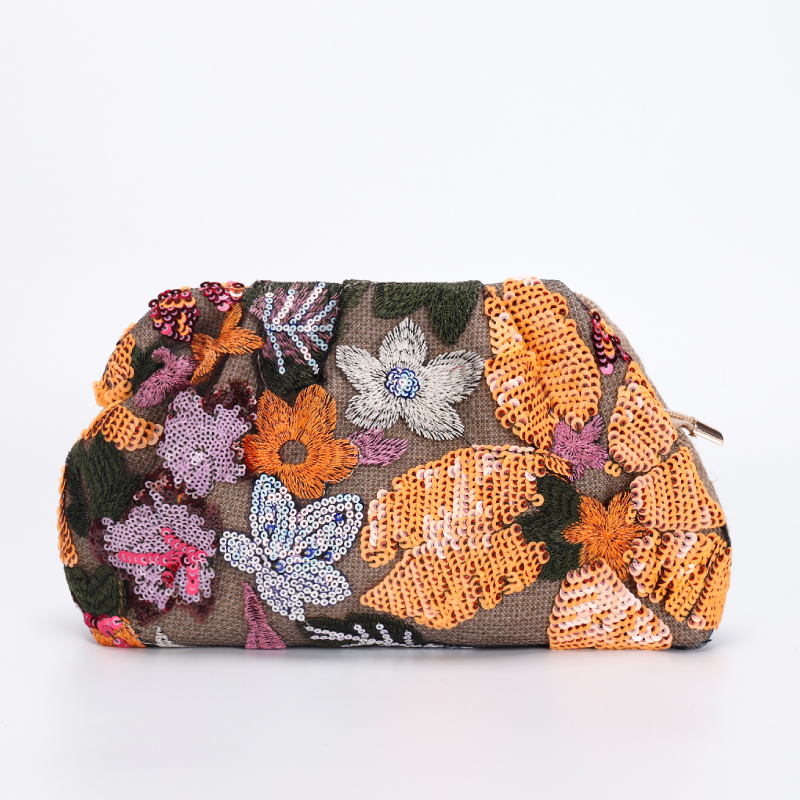 Vacation Style Embroidered Flower Fabric Women's Pillow Bag 