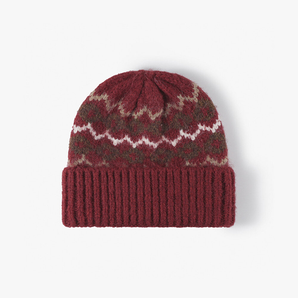 Retro Mixed Color Geometric Shape Wool Polyester Blend Women's Knitted Beanie h5Picture2