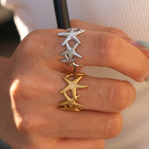 Simple Series Daily Starfish Stainless Steel Waterproof   Gold Color  Statement Rings h5 Picture4