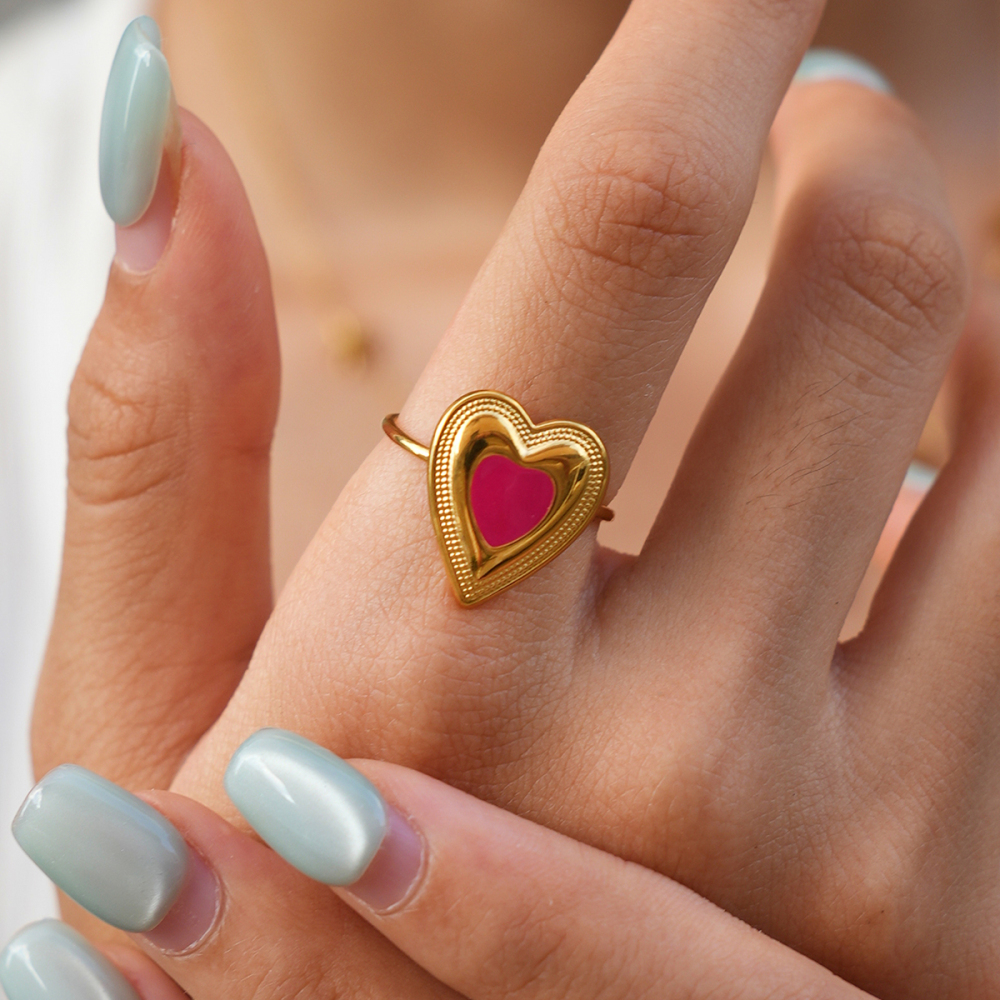 Simple Series Daily Heart Stainless Steel Waterproof   Gold Color  Statement Rings Picture5