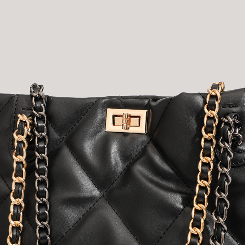Casual Stijl, Gewatteerde Stiksels, Metalen Details, Effen Kleur, Pu-Ketting, Vierkante Draagtas Voor Dames Afbeelding4