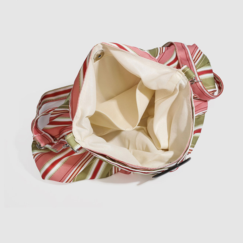 Borsa A Tracolla Da Donna In Poliestere Con Stampa A Righe Multicolore, Stile Chic Parigino. h5Immagine6