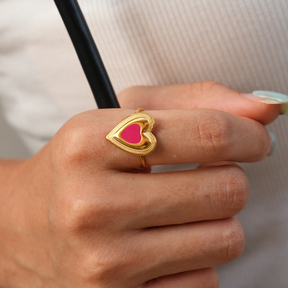 Simple Series Daily Heart Stainless Steel Waterproof   Gold Color  Statement Rings Picture3
