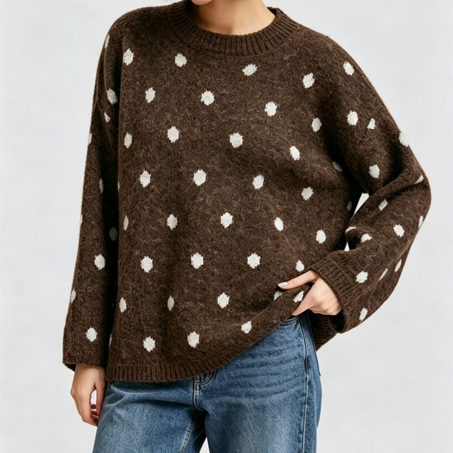 Lässiger, Gepunkteter Pullover Aus Lockerer Wolle Und Acryl 