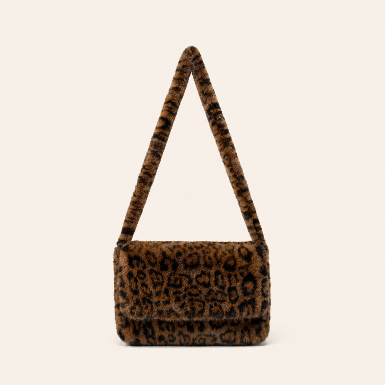 Lässige quadratische Schultertasche für Damen mit flauschigem Leopardenmuster und Kunstpelz