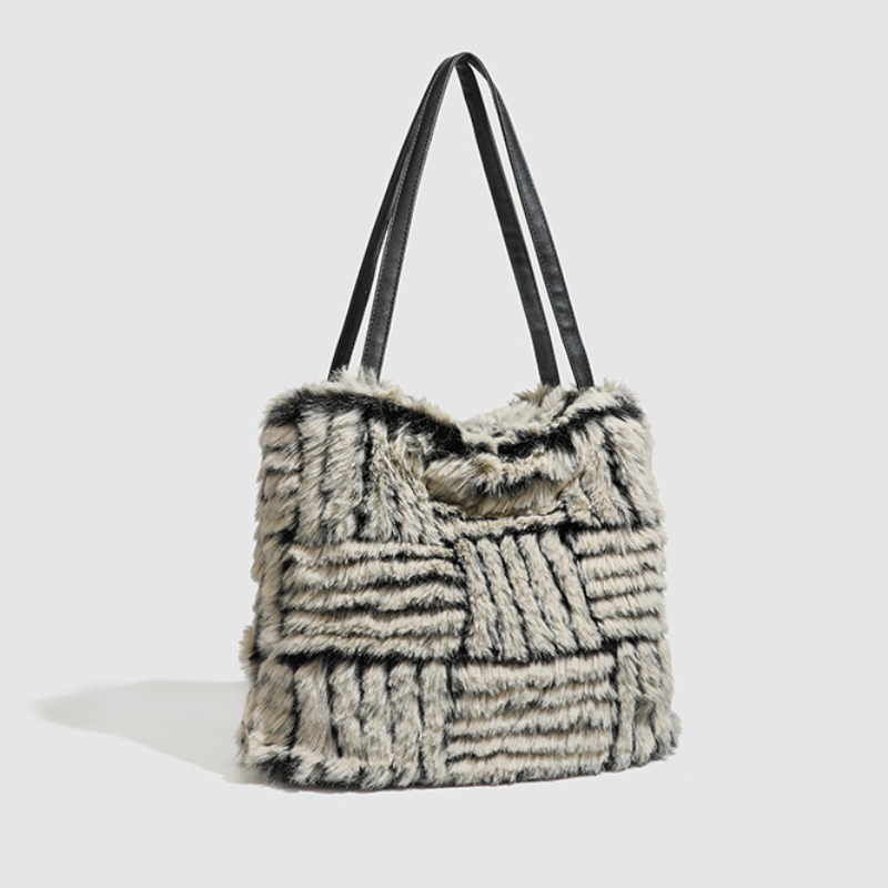 Casual Style Fluffy Stripe Imitation Fur Women's Square Shoulder Bags 2