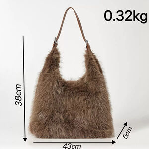 Borsa A Tracolla Quadrata Da Donna In Pelliccia Sintetica A Tinta Unita, Stile Casual E Soffice. h5 Immagine8