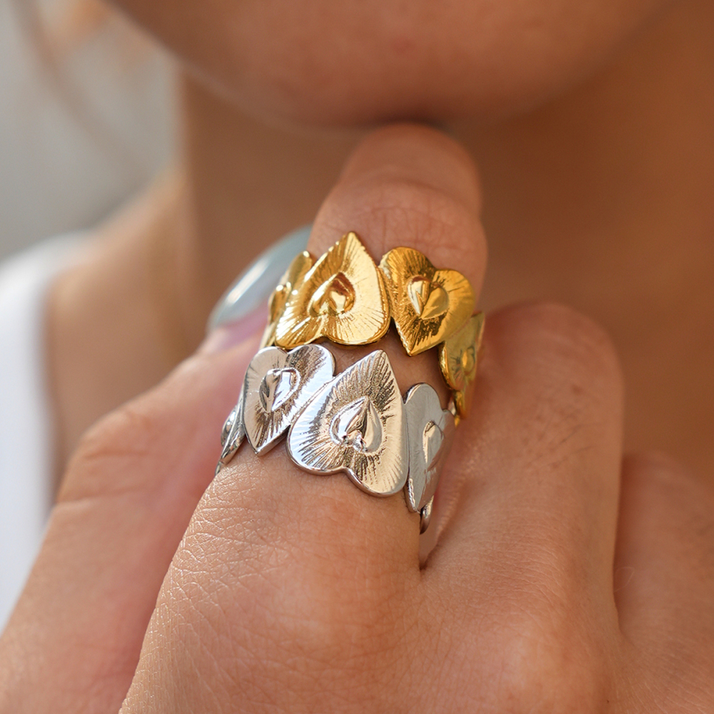 Simple Series Daily Heart Stainless Steel Waterproof   Gold Color  Statement Rings Picture4