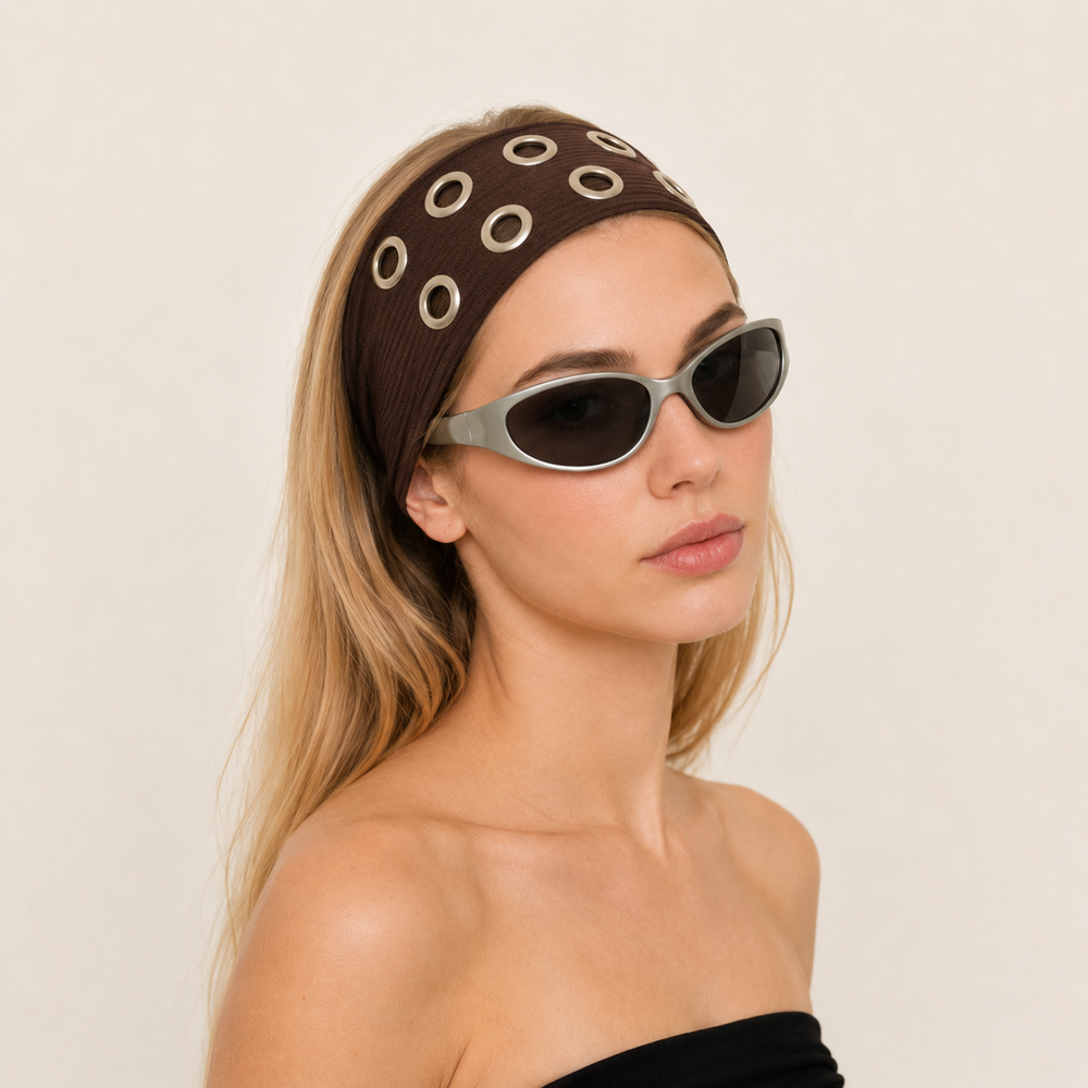 Simple Series Casual Solid Color Rivet Polyester Hair Bands h5Picture2