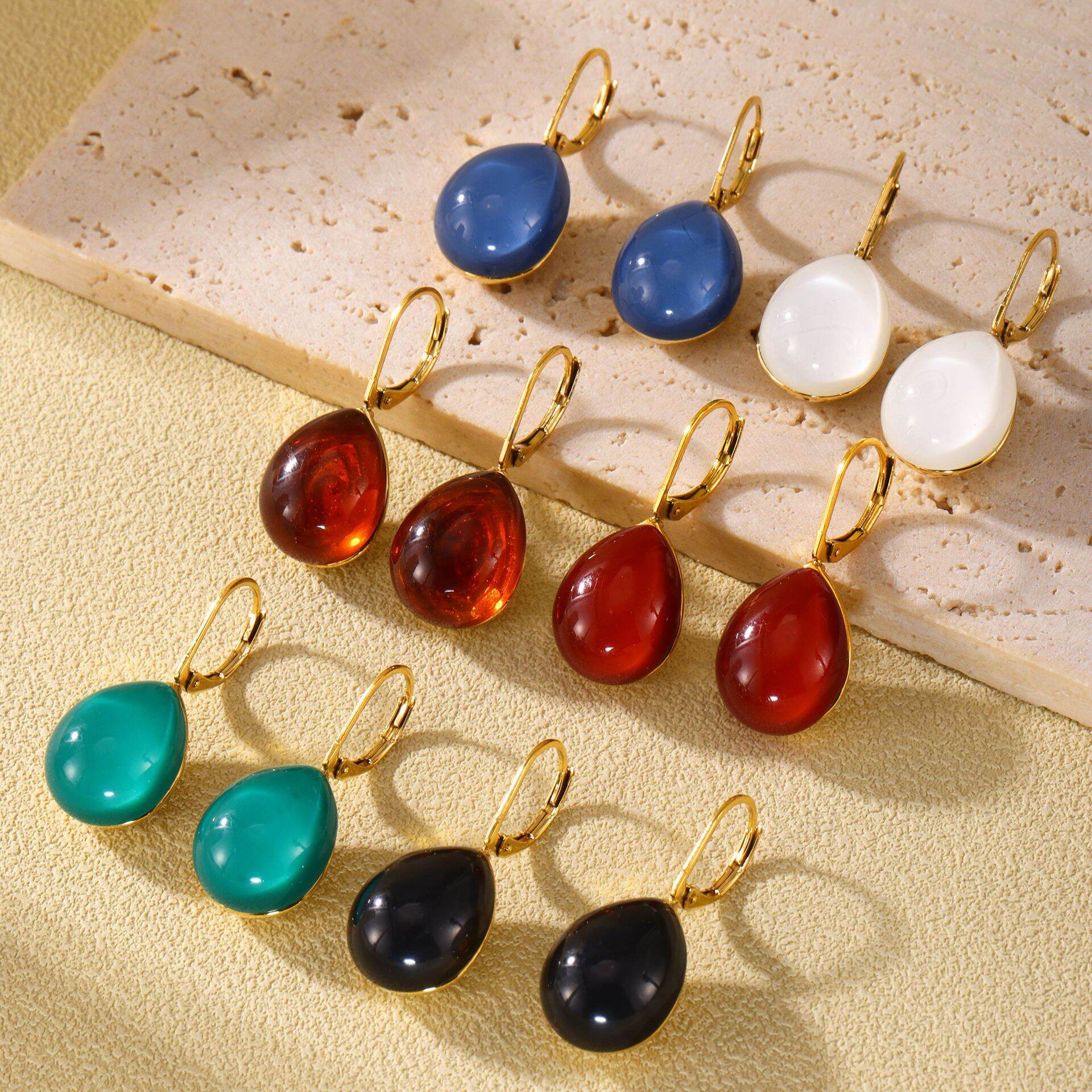 Simple Series Retro Droplet Stainless Steel Waterproof   Gold Color  Women's Drop Earrings
