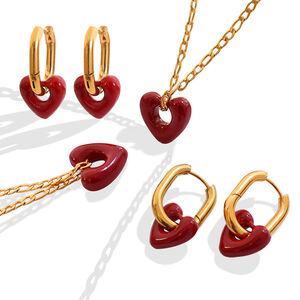 Conjunto De Joyas Para Mujer De La Serie Simple Retro Heart, De Acero Inoxidable, Resistente Al Agua Y Color Dorado. h5 Imagen2