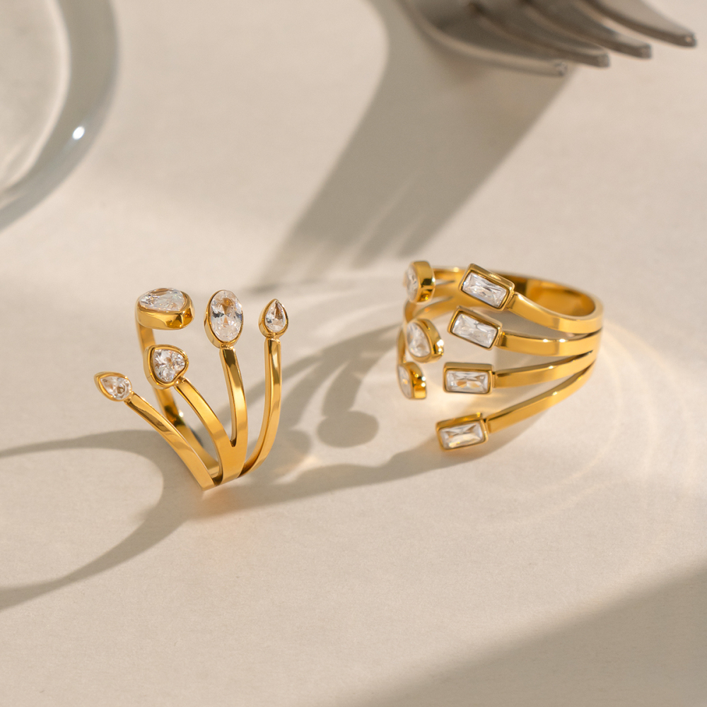 Irregular Shape Stainless Steel Waterproof Gold Color  Gemstone Rings Picture3
