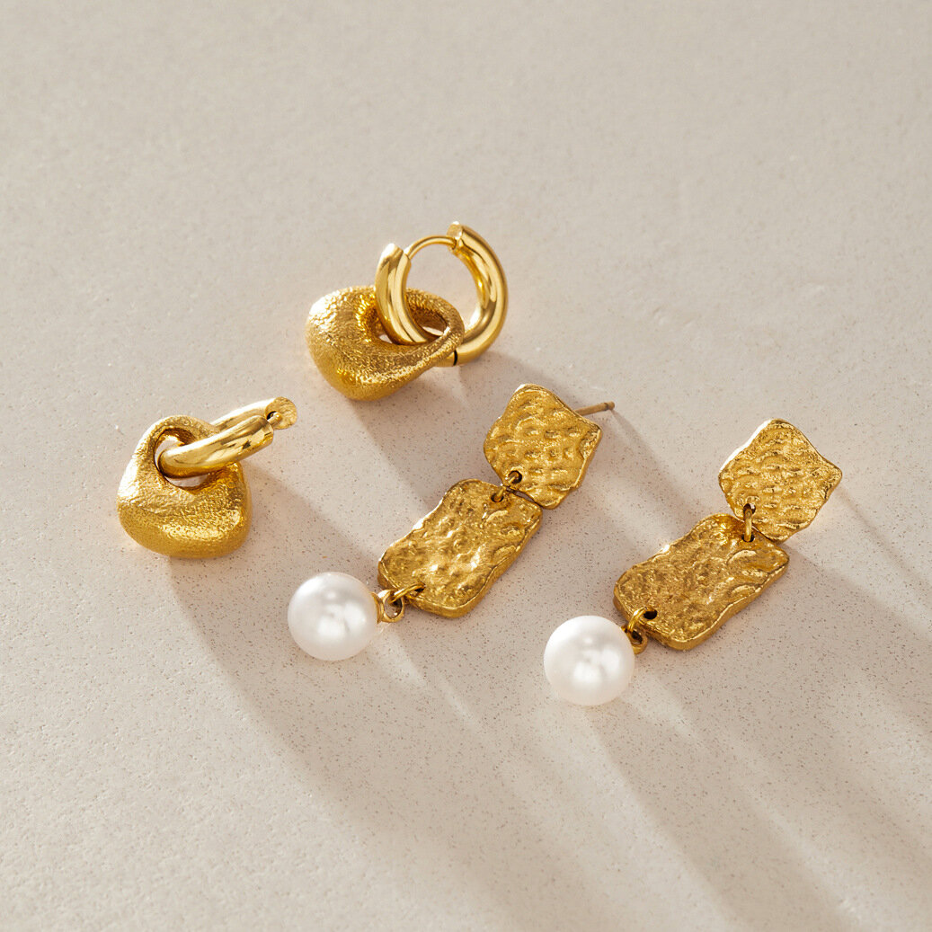 Orecchini Pendenti Da Donna In Acciaio Inossidabile Color Oro, Impermeabili, Con Forma Geometrica Retrò. h5 Immagine3