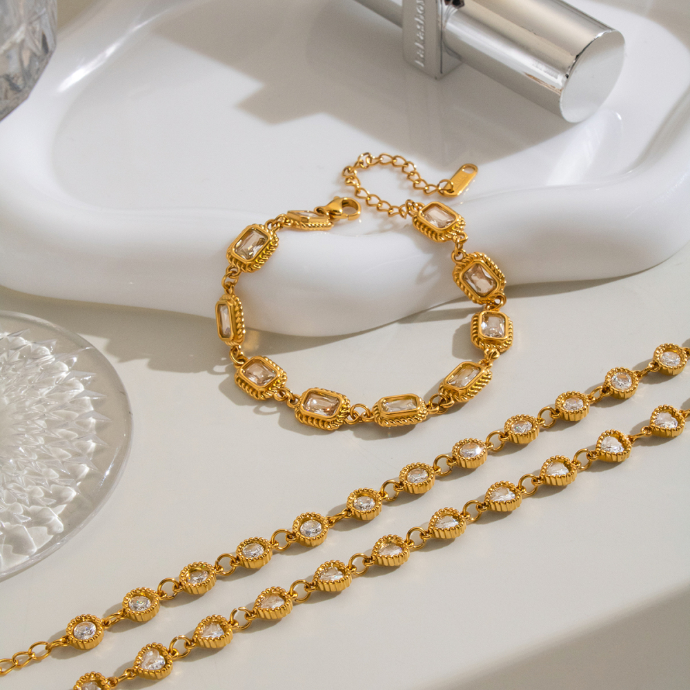 Stainless Steel Waterproof Gold Color Zircon Women's Chain Bracelets Picture5