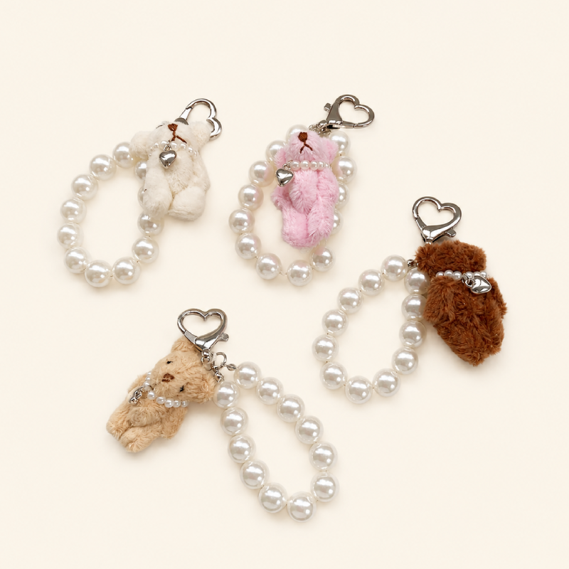 Serie Sencilla De Lindos Dijes De Animales Con Forma De Corazón Y Perlas De Imitación Para Bolsos h5 Imagen2