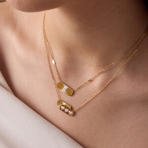 Heart Rectangle Stainless Steel Waterproof Gold Color Zircon Women's Pendant Necklaces h5 Picture4