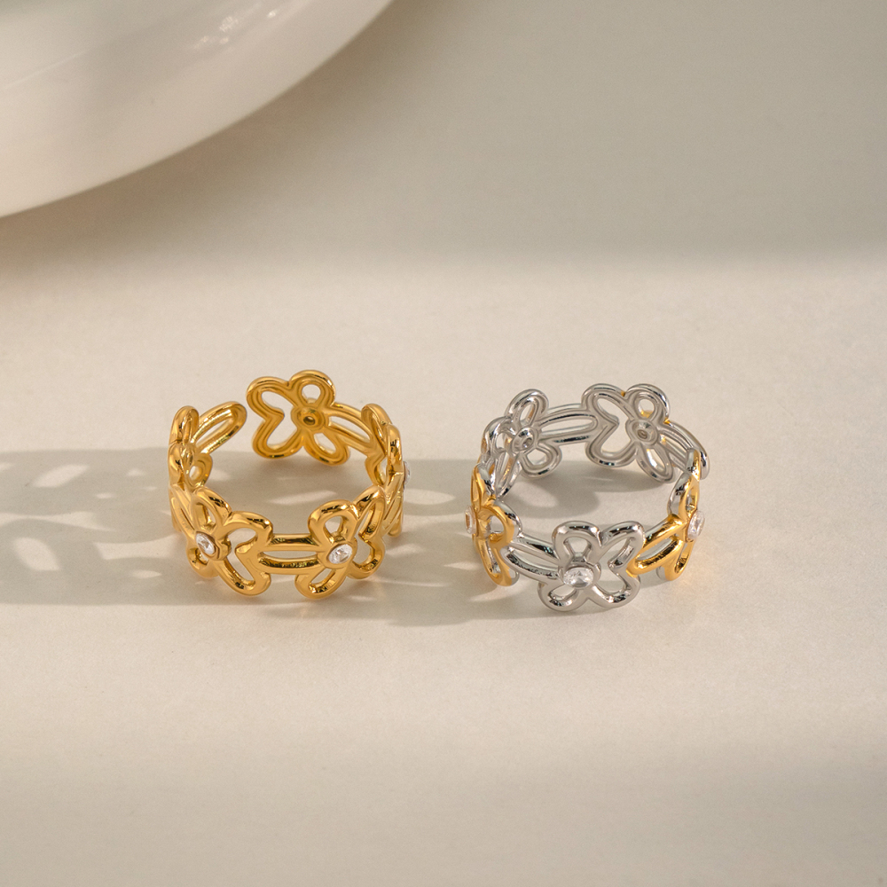 Flower Stainless Steel Waterproof Gold Color Minimalist Rings Picture6