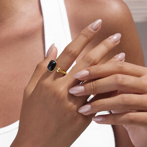 Anillo Rectangular De Piedras Naturales Color Oro Para Mujer h5 Imagen4