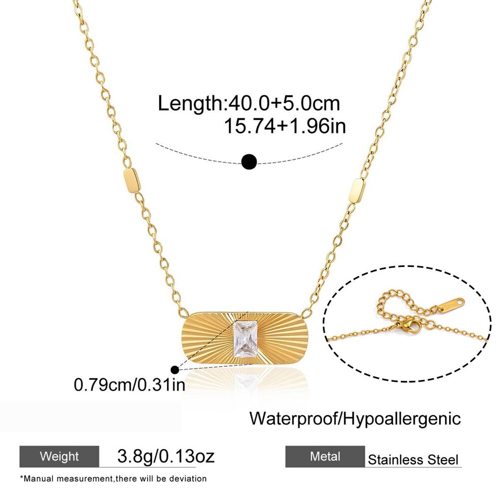 Heart Rectangle Stainless Steel Waterproof Gold Color Zircon Women's Pendant Necklaces