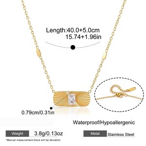 Heart Rectangle Stainless Steel Waterproof Gold Color Zircon Women's Pendant Necklaces h5