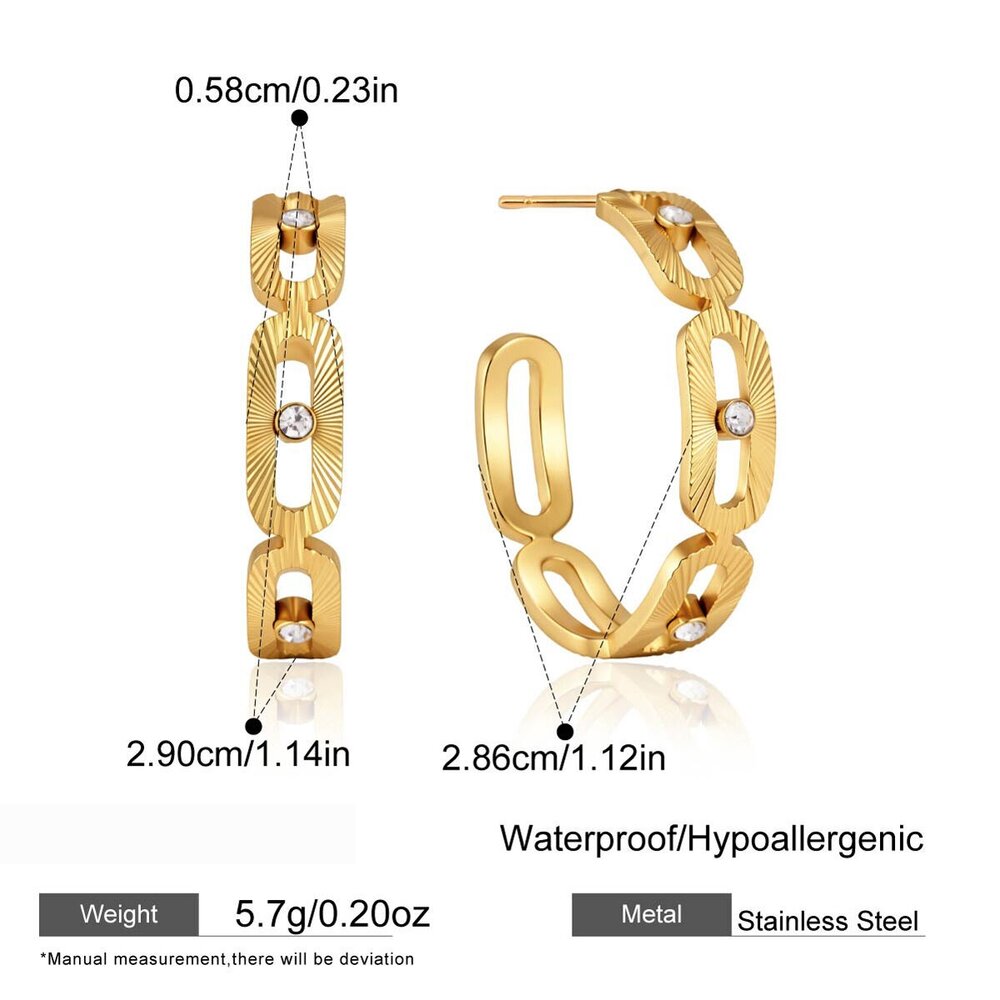 Hollowed-Out Geometric Shape Stainless Steel Waterproof Gold Color Rhinestone Women's Stud Earrings
