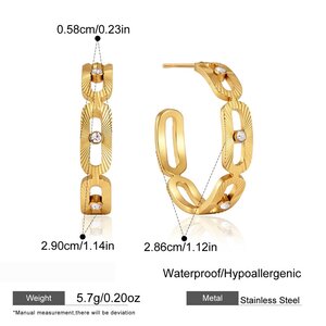 Hollowed-Out Geometric Shape Stainless Steel Waterproof Gold Color Rhinestone Women's Stud Earrings h5
