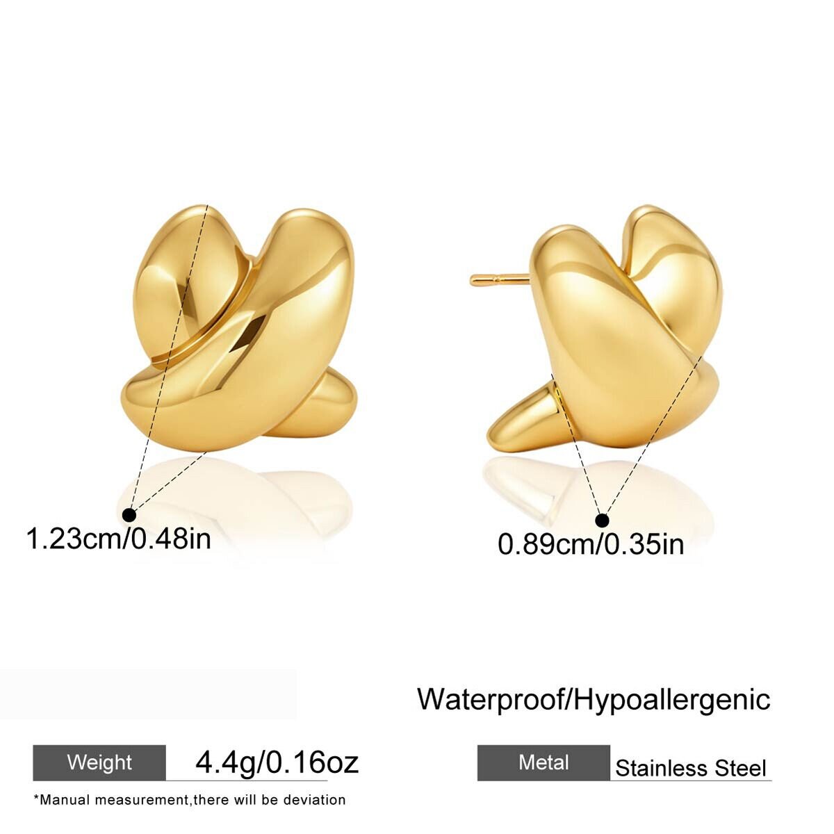 X-Förmige, Wasserdichte Ohrstecker Aus Edelstahl In Goldfarbe Für Damen 